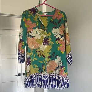 CAbi Floral Green and Blue Mini Dress